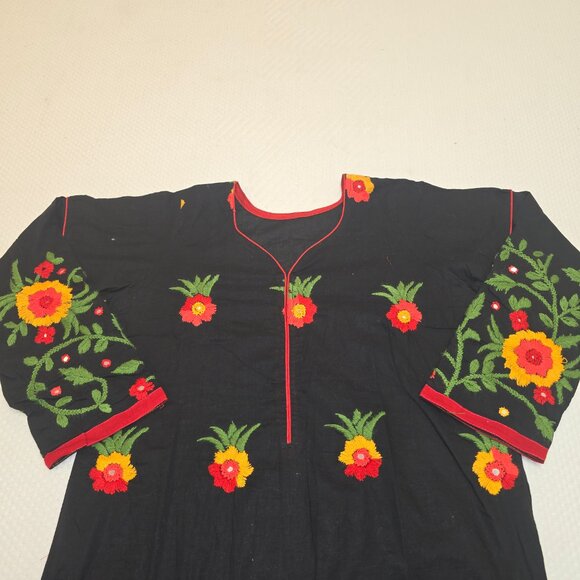 Pakistani Black Floral Embroidered Desi 3 Piece Straight Suit Set Size XL - Picture 3 of 8